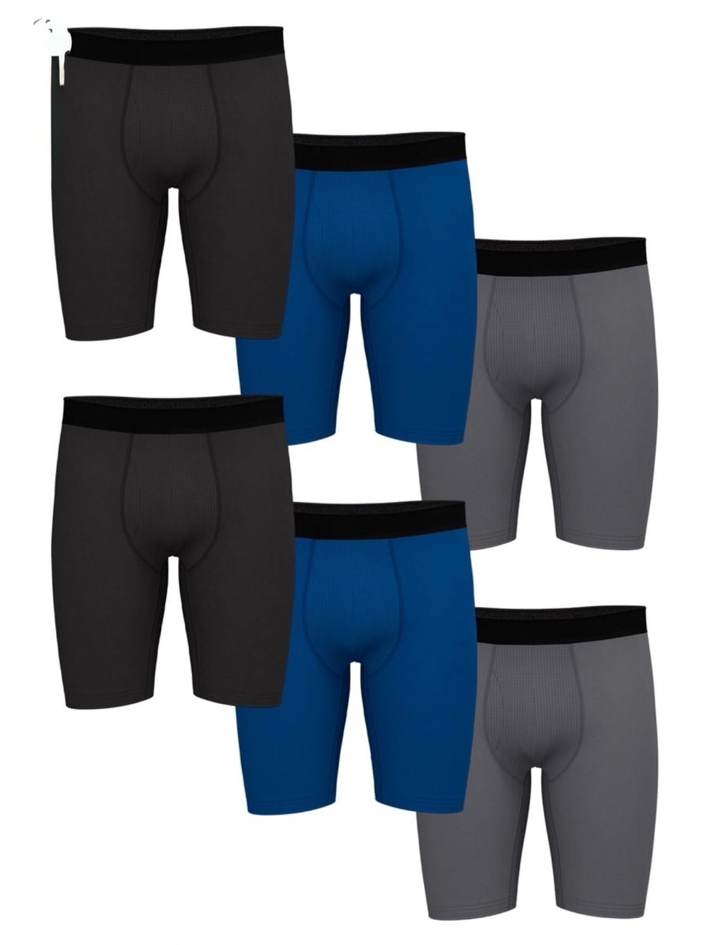 Athletic Works Men's Pro Form Boxer Brief Long Leg, 6 Pack 9” Inseam